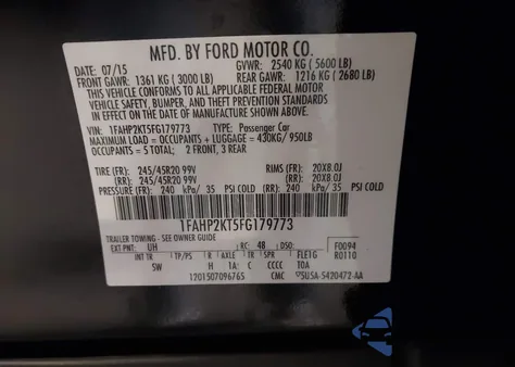 2015 Ford Taurus Sho z USA, uszkodzony, nr VIN 1FAHP2KT5FG179773